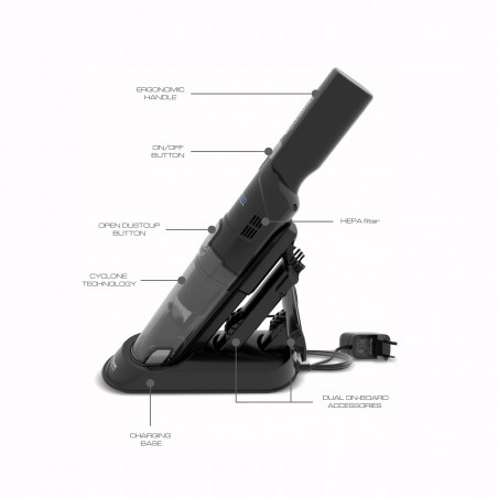 Odkurzacz ręczny TurboTronic bezprzewodowy bezworkowy 12 kpa Super mocny Srebrny TT-LUX500 SILVER