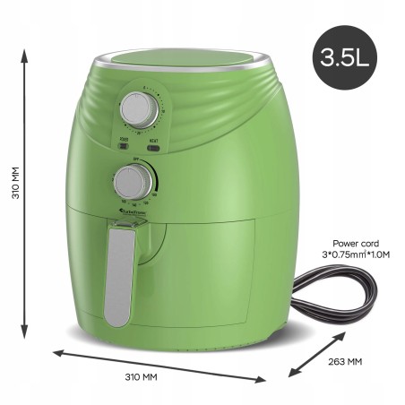 Frytkownica beztłuszczowa TurboTronic frytownica manualna 3,5L 1400w Zielona TT-AF11M GREEN