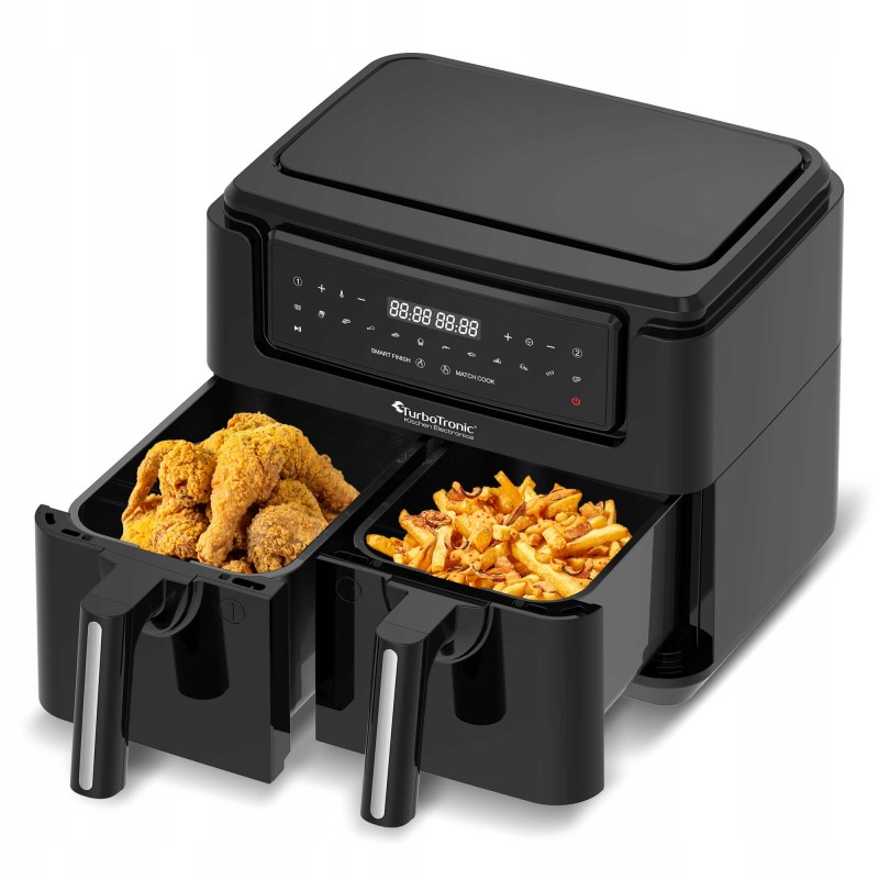 Frytownica beztłuszczowa TurboTronic air fryer dwie komory 2x 3.8L 1750w 7,6L Czarna