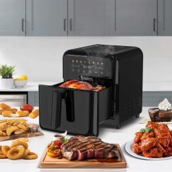 Frytownica beztłuszczowa TurboTronic air fryer metalowe wnętrze wyświetlacz 1600w 6L Czarna