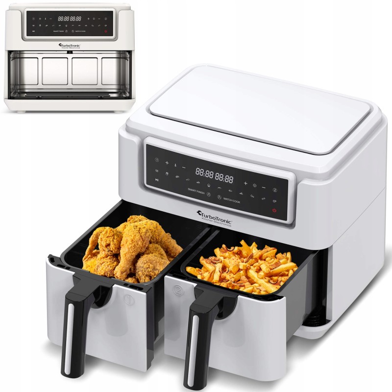 Frytownica beztłuszczowa TurboTronic air fryer dwie komory 2x 3.8L 1750w metalowe wnętrze 7,6L Biały