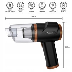 Odkurzacz ręczny samochodowy 2w1 dmuchawa do auta domu LED 5kpa gniazdo USB C Miedziany