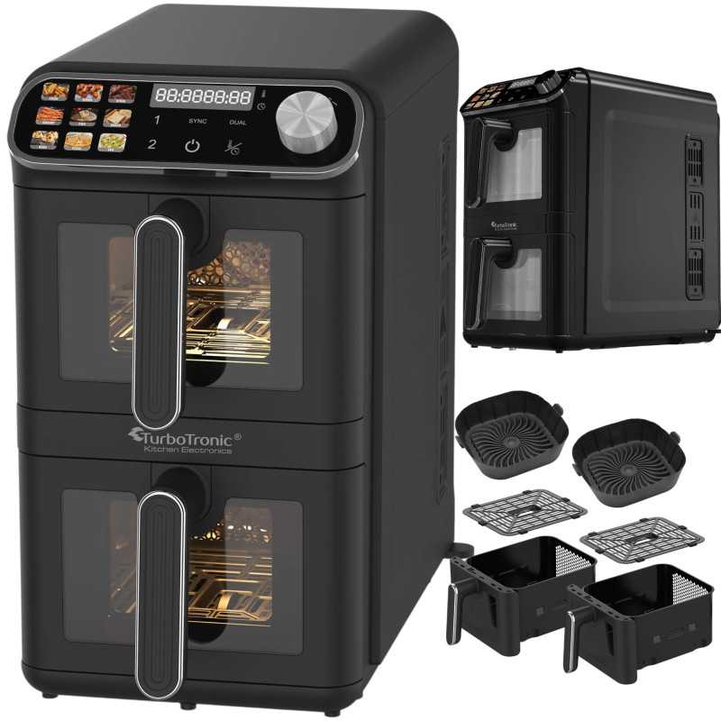 Pionowa frytkownica TurboTronic frytownica beztłuszczowa 2 kosze z okienkiem cyfrowa 11L 2460w Czarna TT-AF510D