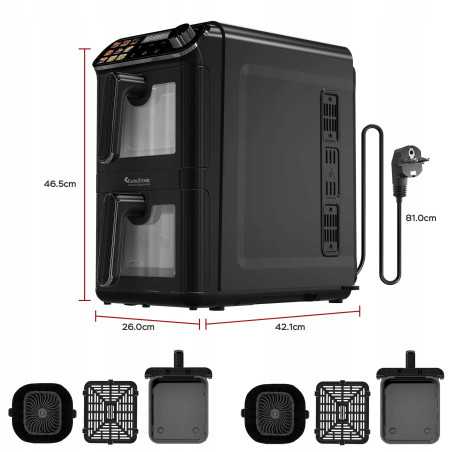 Pionowa frytkownica TurboTronic frytownica beztłuszczowa 2 kosze z okienkiem cyfrowa 11L 2460w Czarna TT-AF510D