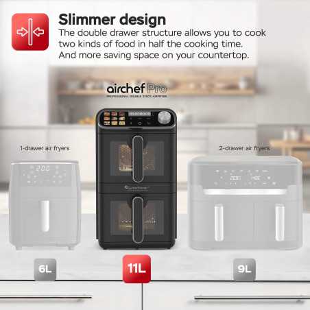 Pionowa frytkownica TurboTronic frytownica beztłuszczowa 2 kosze z okienkiem cyfrowa 11L 2460w Czarna TT-AF510D