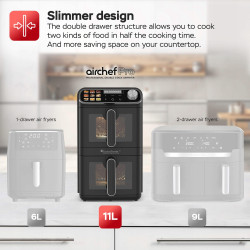 Pionowa frytkownica TurboTronic frytownica beztłuszczowa 2 kosze z okienkiem cyfrowa 11L 2460w Czarna TT-AF510D