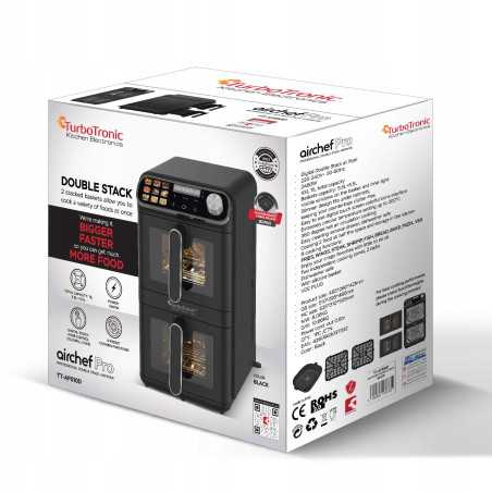 Pionowa frytkownica TurboTronic frytownica beztłuszczowa 2 kosze z okienkiem cyfrowa 11L 2460w Czarna TT-AF510D