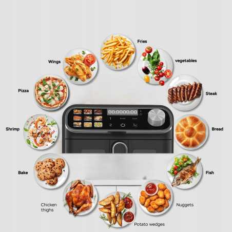 Pionowa frytkownica TurboTronic frytownica beztłuszczowa 2 kosze z okienkiem cyfrowa 11L 2460w Czarna TT-AF510D