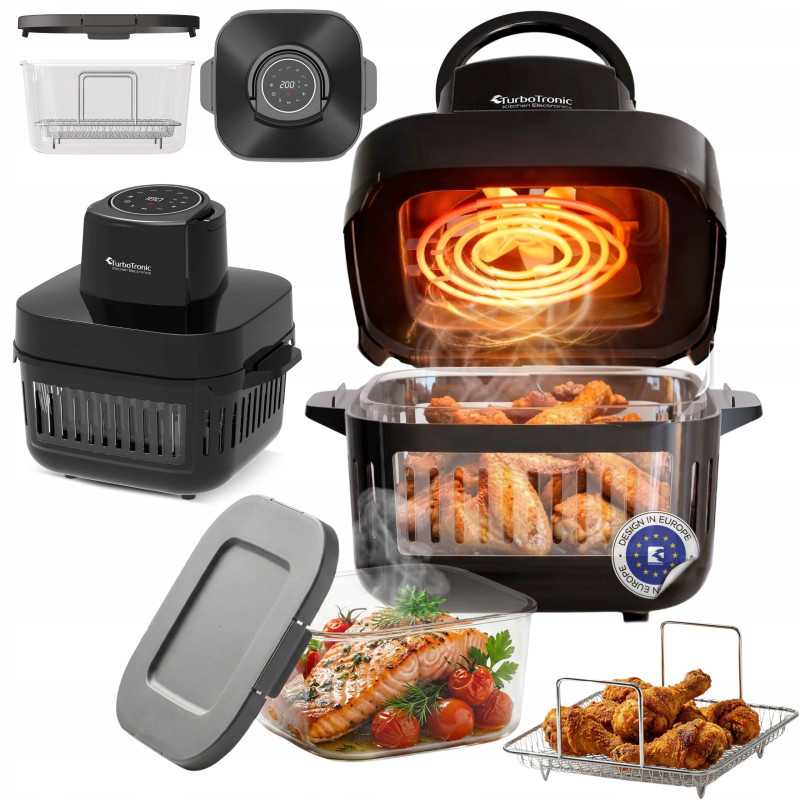 Frytownica beztłuszczowa 6L TurboTronic Air Fryer szklany kosz do smażenia 1600w Czarny TT-AFG6 BLACK