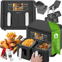 Frytownica beztłuszczowa 9L TurboTronic AIR Fryer 2x4.5L dwie komory metalowe wnętrze 2200w Czarna TT-DAF8