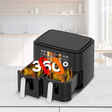 Frytownica beztłuszczowa 9L TurboTronic AIR Fryer 2x4.5L dwie komory metalowe wnętrze 2200w Czarna TT-DAF8