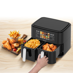 Frytownica beztłuszczowa 9L TurboTronic AIR Fryer 2x4.5L dwie komory metalowe wnętrze 2200w Czarna TT-DAF8