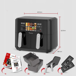 Frytownica beztłuszczowa 9L TurboTronic AIR Fryer 2x4.5L dwie komory metalowe wnętrze 2200w Czarna TT-DAF8