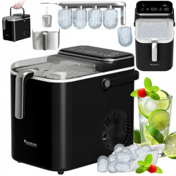 Kostkarka do lodu TurboTronic maszyna do kostek 12kg/24h 6-7min/cykl 1,5L 2 rozmiary ICE Frappe 110W Czarna TT-ICM2