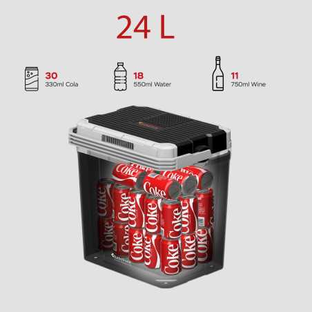 Przenośna lodówka turystyczna TurboTronic do auta z funkcją chłodzenia i grzania kemping 24L 12V lub 220V 40W-58W Czarna TT-EC24