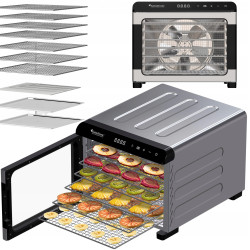 Suszarka spożywcza Pro TurboTronic do grzybów dehydrator temp. 35°c-75°c 7 poziomów timer nierdzewka 675W Srebrna TT-FD55