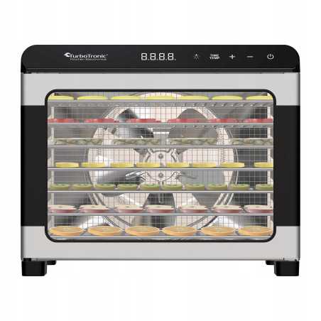Suszarka spożywcza Pro TurboTronic do grzybów dehydrator temp. 35°c-75°c 7 poziomów timer nierdzewka 675W Srebrna TT-FD55