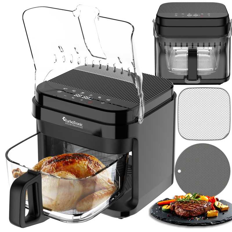 Frytownica beztłuszczowa 5,5L Air Fryer TurboTronic szklany kosz do smażenia 1200W Czarna TT-AFG5