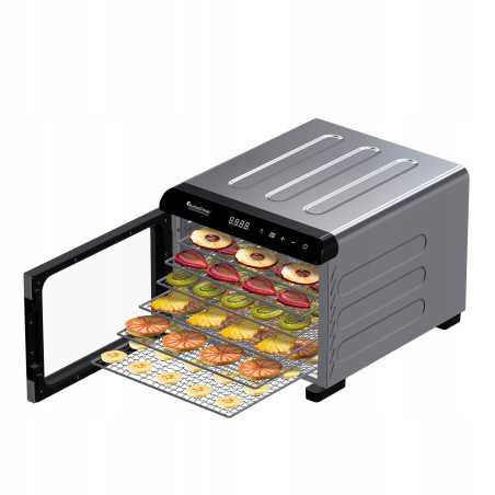 Suszarka spożywcza Pro TurboTronic do grzybów dehydrator temp. 35°c-75°c 7 poziomów timer nierdzewka 675W Srebrna TT-FD55