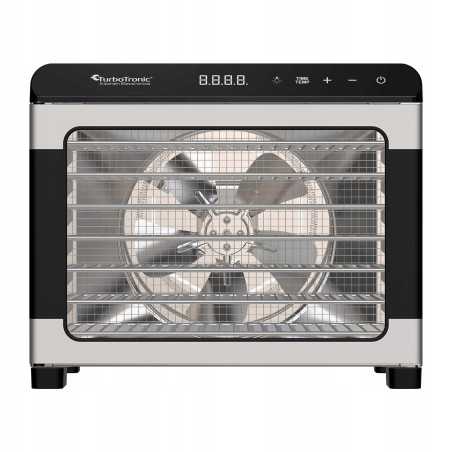 Suszarka spożywcza Pro TurboTronic do grzybów dehydrator temp. 35°c-75°c 7 poziomów timer nierdzewka 675W Srebrna TT-FD55