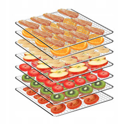 Suszarka spożywcza Pro TurboTronic do grzybów dehydrator temp. 35°c-75°c 7 poziomów timer nierdzewka 675W Srebrna TT-FD55