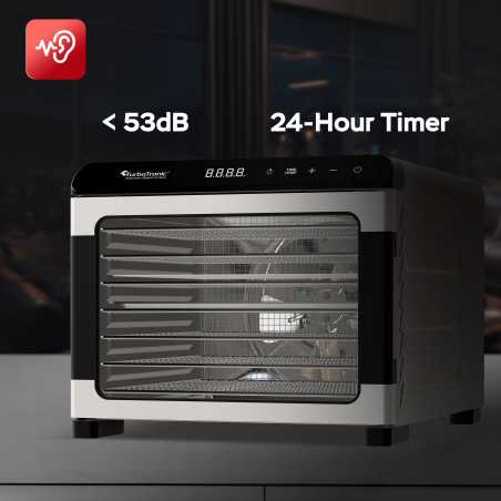 Suszarka spożywcza Pro TurboTronic do grzybów dehydrator temp. 35°c-75°c 7 poziomów timer nierdzewka 675W Srebrna TT-FD55