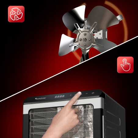 Suszarka spożywcza Pro TurboTronic do grzybów dehydrator temp. 35°c-75°c 7 poziomów timer nierdzewka 675W Srebrna TT-FD55