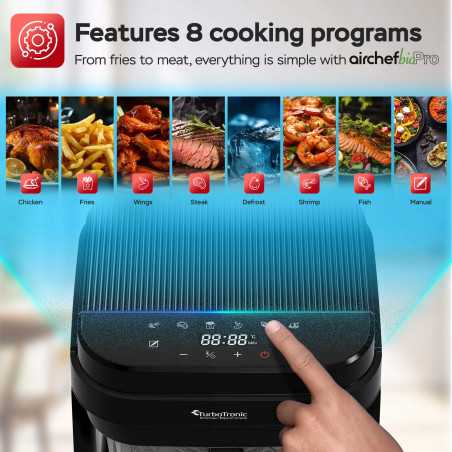 Frytownica beztłuszczowa 5,5L Air Fryer TurboTronic szklany kosz do smażenia 1200W Czarna TT-AFG5
