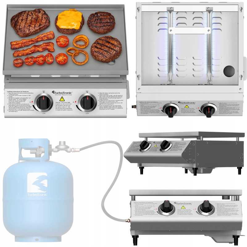 Płyta Grill gazowy TurboTronic płaski stołowy do burgerów stek stal nierdzewna 3mm Pro 6,3 kw Srebrny TT-BBQ6