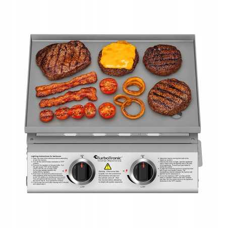 Płyta Grill gazowy TurboTronic płaski stołowy do burgerów stek stal nierdzewna 3mm Pro 6,3 kw Srebrny TT-BBQ6