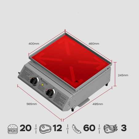 Płyta Grill gazowy TurboTronic płaski stołowy do burgerów stek stal nierdzewna 3mm Pro 6,3 kw Srebrny TT-BBQ6