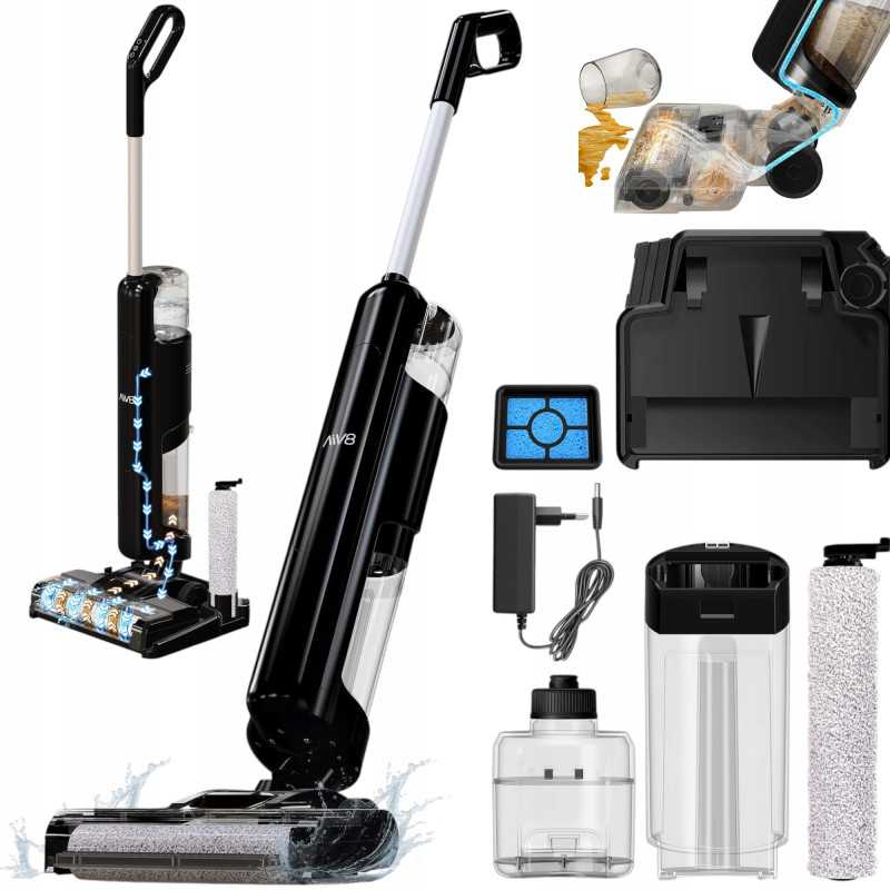 Odkuracz pionowy TurboTronic 3w1 mop bioniczny do podłóg odkurza myje mopuje na mokro ze szczotką akumulatorowy 180w Czarny T...