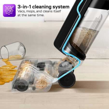 Odkuracz pionowy TurboTronic 3w1 mop bioniczny do podłóg odkurza myje mopuje na mokro ze szczotką akumulatorowy 180w Czarny T...