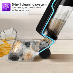 Odkuracz pionowy TurboTronic 3w1 mop bioniczny do podłóg odkurza myje mopuje na mokro ze szczotką akumulatorowy 180w Czarny T...