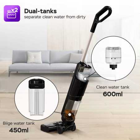 Odkuracz pionowy TurboTronic 3w1 mop bioniczny do podłóg odkurza myje mopuje na mokro ze szczotką akumulatorowy 180w Czarny T...