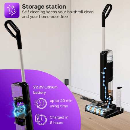 Odkuracz pionowy TurboTronic 3w1 mop bioniczny do podłóg odkurza myje mopuje na mokro ze szczotką akumulatorowy 180w Czarny T...