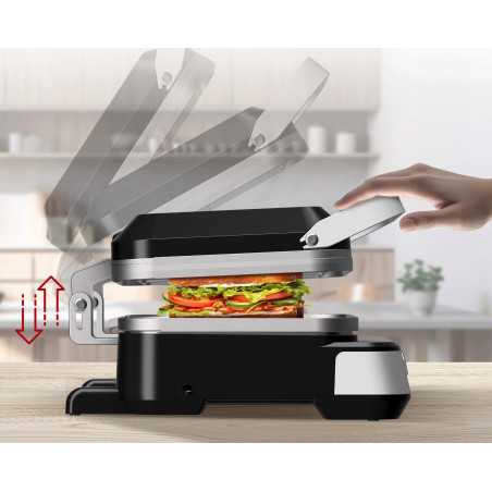 Elektryczny Grill gofrownica TurboTronic 230°c składany opiekacz toster panini 2000w Czarno Srebrny TT-CG1W