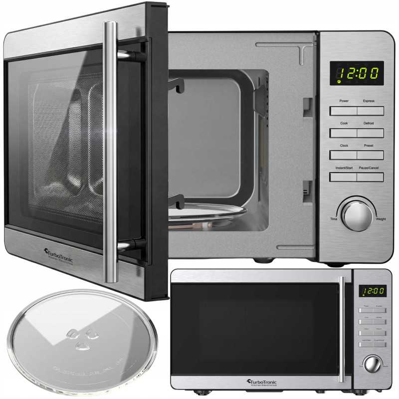 Kuchenka mikrofalowa TurboTronic cyfrowa 8 programów 20L 700W-1150W Obrotowy szklany talerz stal nierdzewna Srebrna TT-MW20 S...
