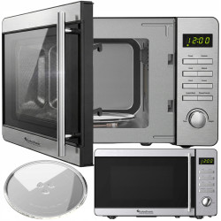 Kuchenka mikrofalowa TurboTronic cyfrowa 8 programów 20L 700W-1150W Obrotowy szklany talerz stal nierdzewna Srebrna TT-MW20 S...