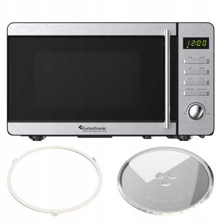 Kuchenka mikrofalowa TurboTronic cyfrowa 8 programów 20L 700W-1150W Obrotowy szklany talerz stal nierdzewna Srebrna TT-MW20 S...