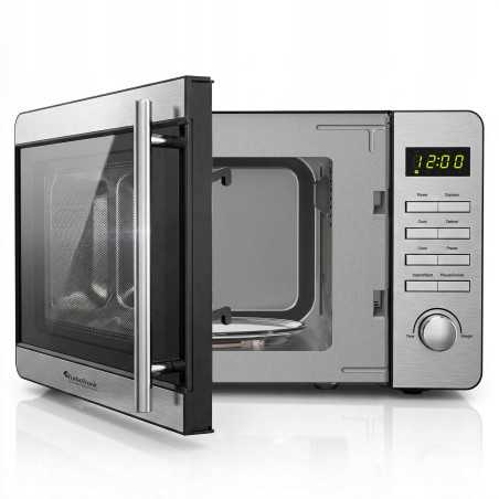Kuchenka mikrofalowa TurboTronic cyfrowa 8 programów 20L 700W-1150W Obrotowy szklany talerz stal nierdzewna Srebrna TT-MW20 S...