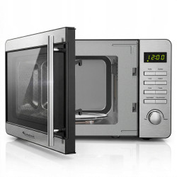 Kuchenka mikrofalowa TurboTronic cyfrowa 8 programów 20L 700W-1150W Obrotowy szklany talerz stal nierdzewna Srebrna TT-MW20 S...