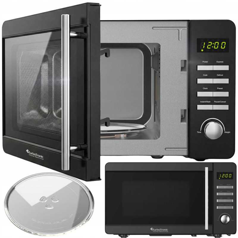 Kuchenka mikrofalowa TurboTronic cyfrowa 8 programów 20L 700W-1150W Obrotowy szklany talerz stal nierdzewna Czarny TT-MW20 BLACK