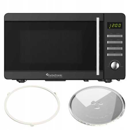 Kuchenka mikrofalowa TurboTronic cyfrowa 8 programów 20L 700W-1150W Obrotowy szklany talerz stal nierdzewna Czarny TT-MW20 BLACK