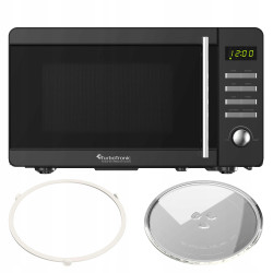 Kuchenka mikrofalowa TurboTronic cyfrowa 8 programów 20L 700W-1150W Obrotowy szklany talerz stal nierdzewna Czarny TT-MW20 BLACK