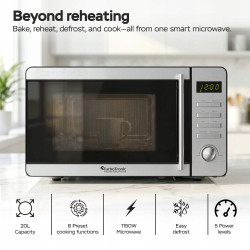 Kuchenka mikrofalowa TurboTronic cyfrowa 8 programów 20L 700W-1150W Obrotowy szklany talerz stal nierdzewna Srebrna TT-MW20 S...