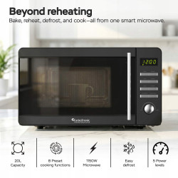 Kuchenka mikrofalowa TurboTronic cyfrowa 8 programów 20L 700W-1150W Obrotowy szklany talerz stal nierdzewna Czarny TT-MW20 BLACK