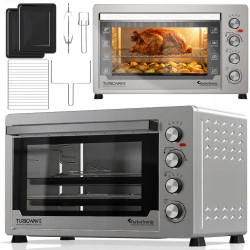 Duży piekarnik elektryczny TurboTronic termoobieg rożno grill timer 60L 2500w Srebrny TT-EVS60 SILVER