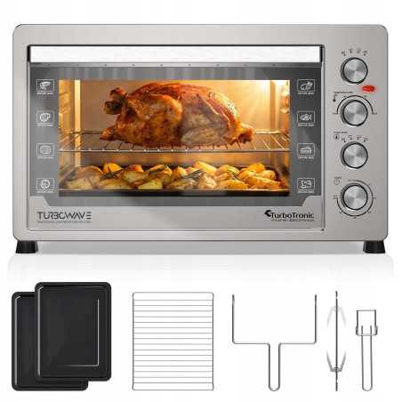 Duży piekarnik elektryczny TurboTronic termoobieg rożno grill timer 60L 2500w Srebrny TT-EVS60 SILVER