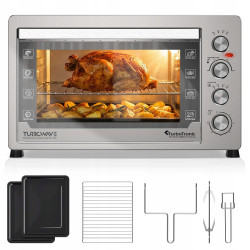 Duży piekarnik elektryczny TurboTronic termoobieg rożno grill timer 60L 2500w Srebrny TT-EVS60 SILVER